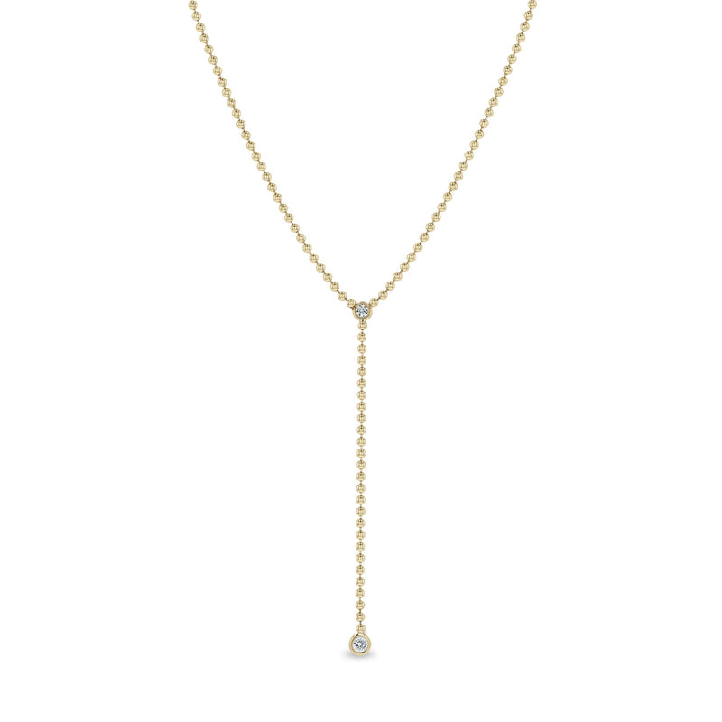 14k Floating Diamond Bead Chain Lariat Necklace