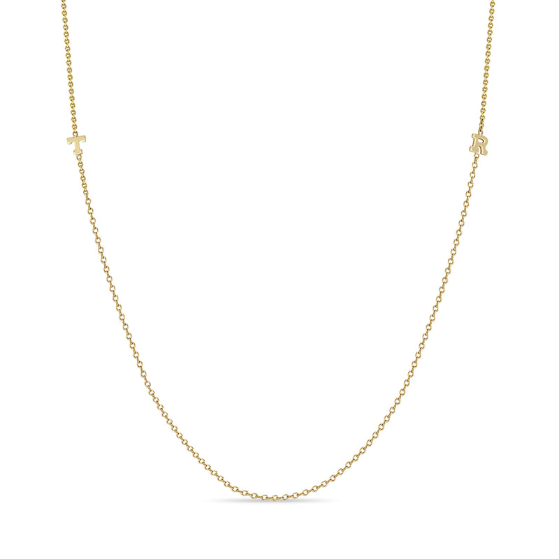 Zoë Chicco 14k Gold Itty Bitty Multi Letter Station Necklace with the initials T and R