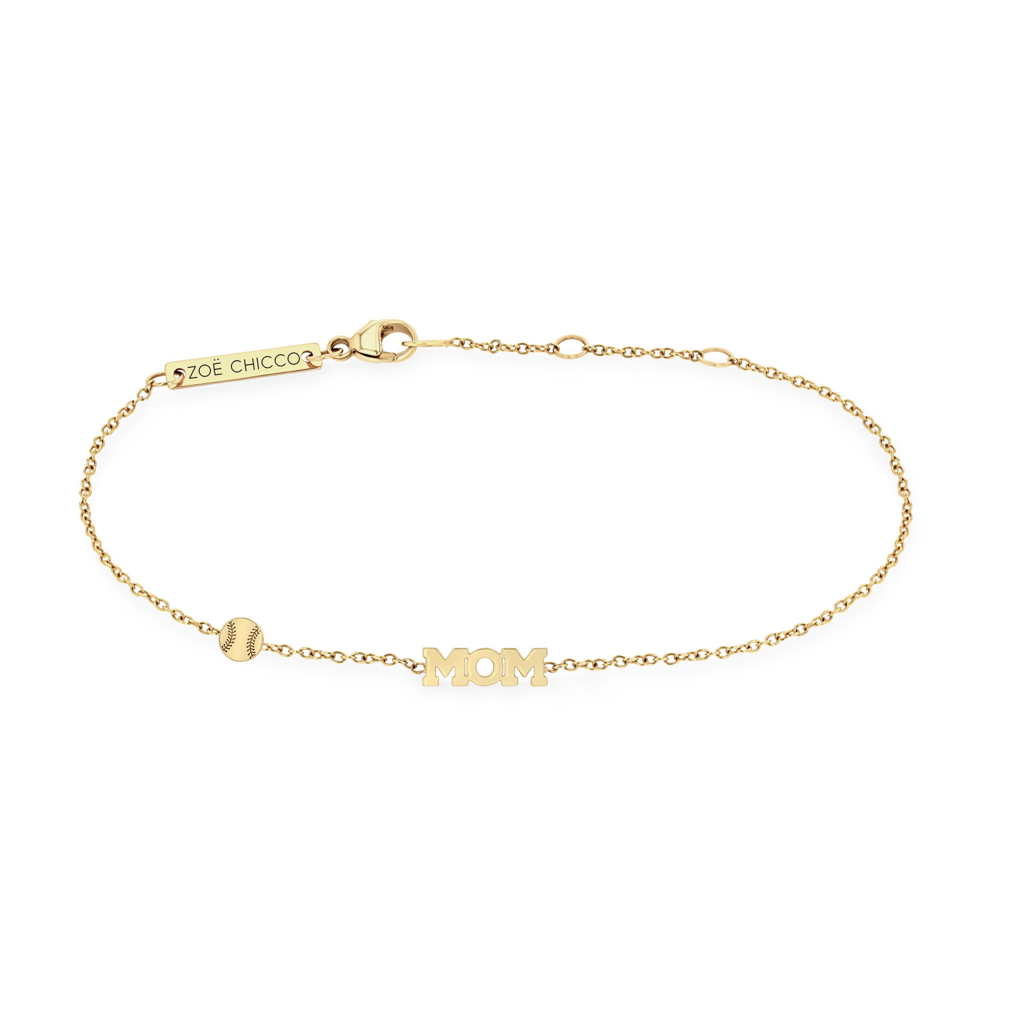 Zoë Chicco 14k Gold Itty Bitty Sports Mom Bracelet with a Baseball