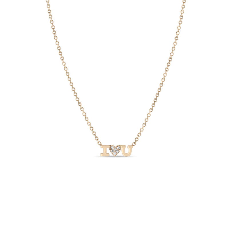 Zoë Chicco 14k Rose Gold Itty Bitty I Love You Necklace with Pavé Diamond Heart