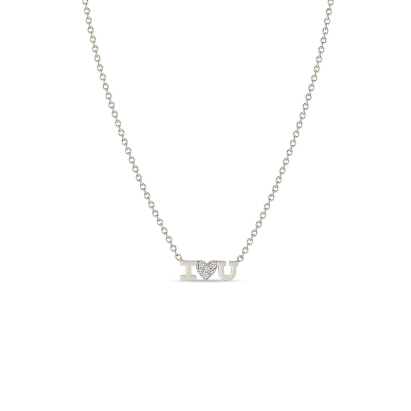 Zoë Chicco 14k White Gold Itty Bitty I Love You Necklace with Pavé Diamond Heart