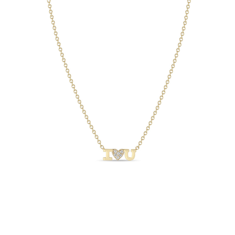 Zoë Chicco 14k Yellow Gold Itty Bitty I Love You Necklace with Pavé Diamond Heart