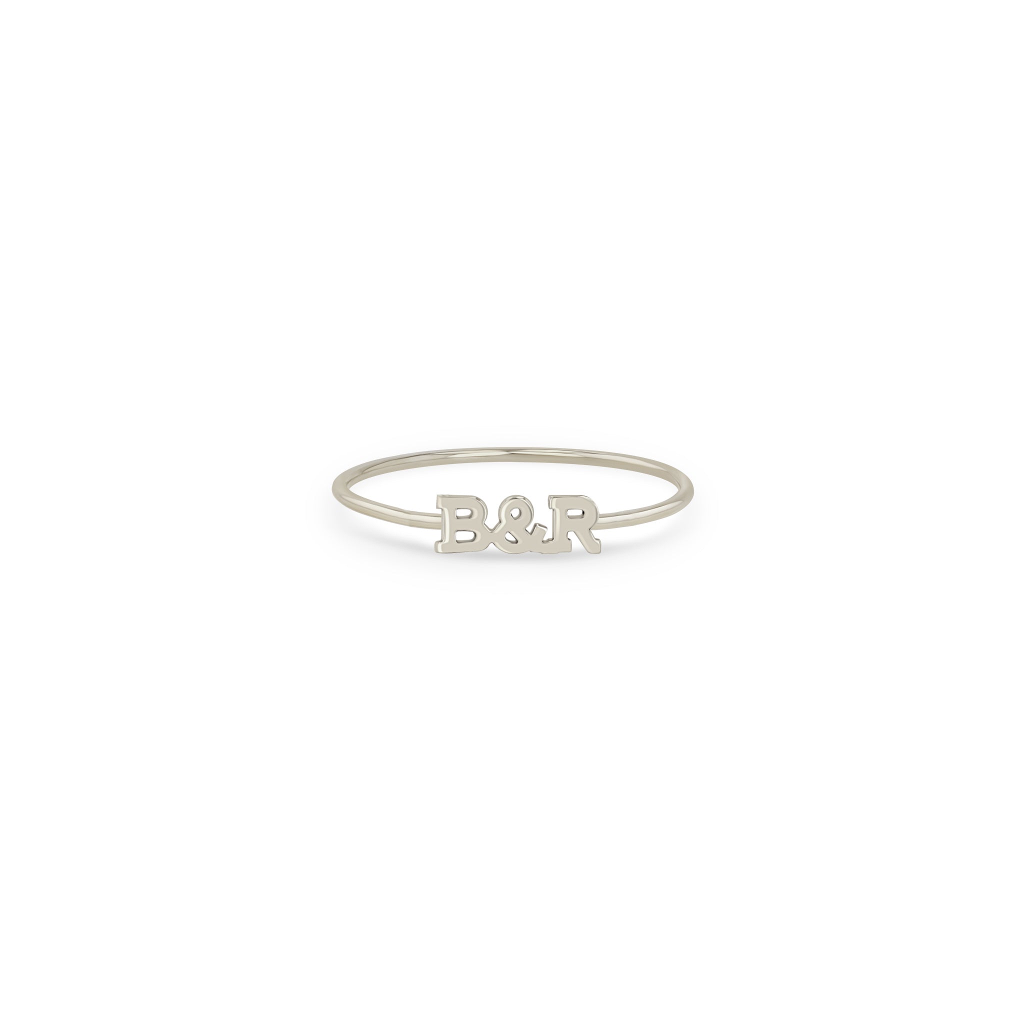 Zoe Chicco 14k white gold two letter and ampersand itty bitty ring on a white background