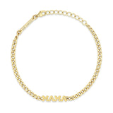 top down view of a Zoë Chicco 14k Gold Itty Bitty MAMA Small Curb Chain Bracelet