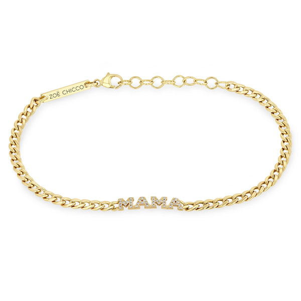 Zoë Chicco 14k Gold Itty Bitty Pavé Diamond MAMA Small Curb Chain Bracelet