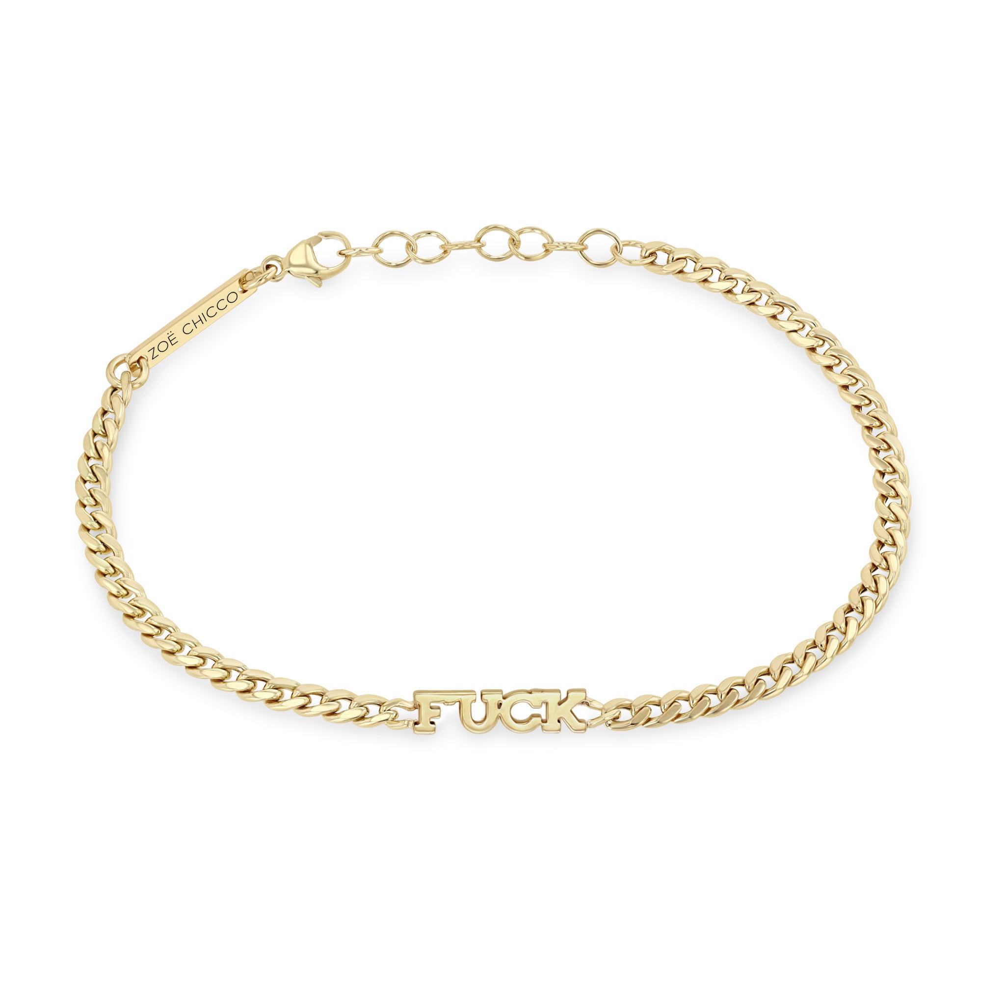 Zoë Chicco 14k Gold Itty Bitty FUCK Small Curb Chain Bracelet