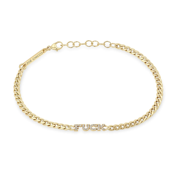 Zoë Chicco 14k Gold Itty Bitty Pavé Diamond FUCK Small Curb Chain Bracelet