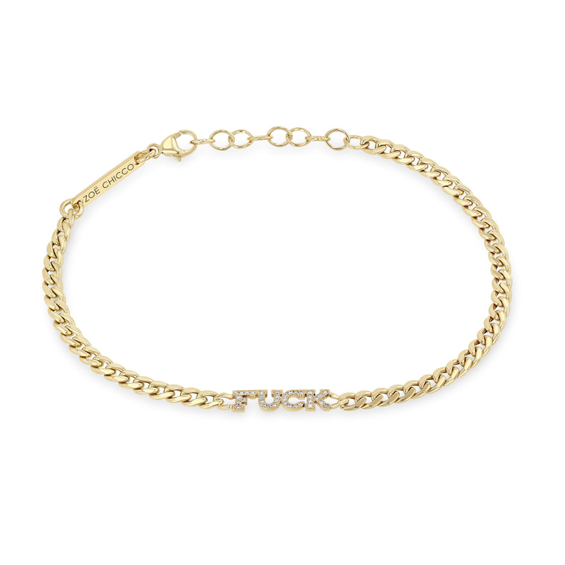 Zoë Chicco 14k Gold Itty Bitty Pavé Diamond FUCK Small Curb Chain Bracelet
