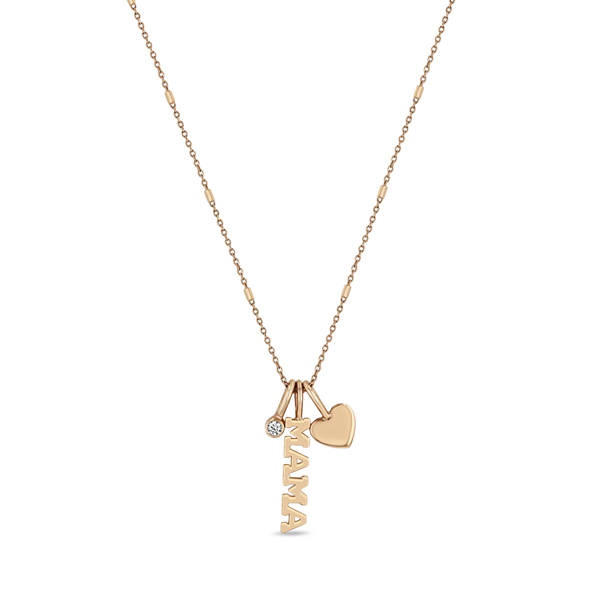 Zoë Chicco 14k Gold MAMA Charm Necklace with Heart & Diamond