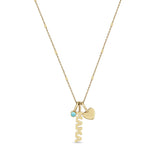 Zoë Chicco 14k Gold MAMA Charm Necklace with Heart & December Turquoise Birthstone