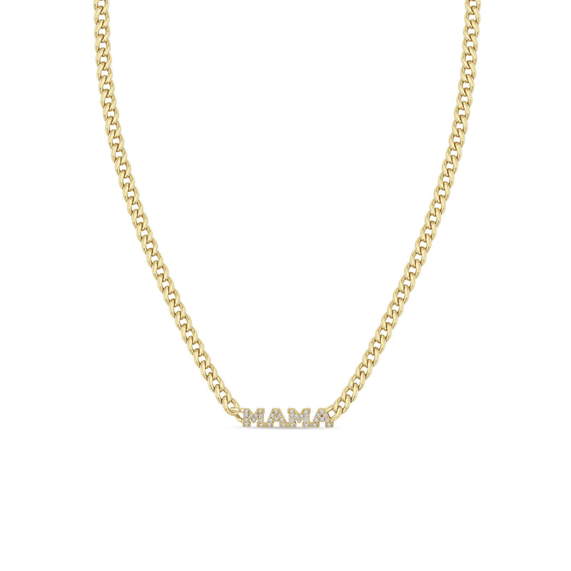 Zoë Chicco 14k Gold Itty Bitty Pavé Diamond MAMA Small Curb Chain Necklace
