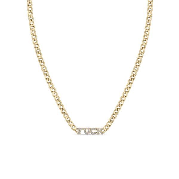 Zoë Chicco 14k Gold Itty Bitty Pavé Diamond FUCK Small Curb Chain Necklace