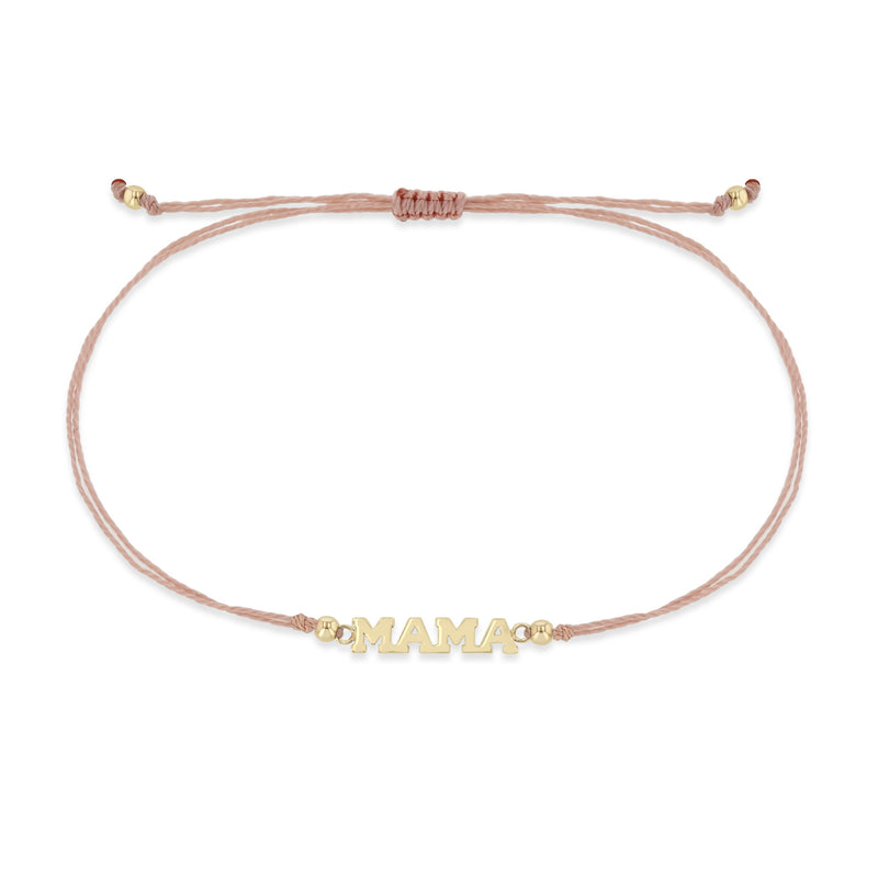 Zoë Chicco 14k Gold Itty Bitty MAMA Cord Bracelet in Light Pink