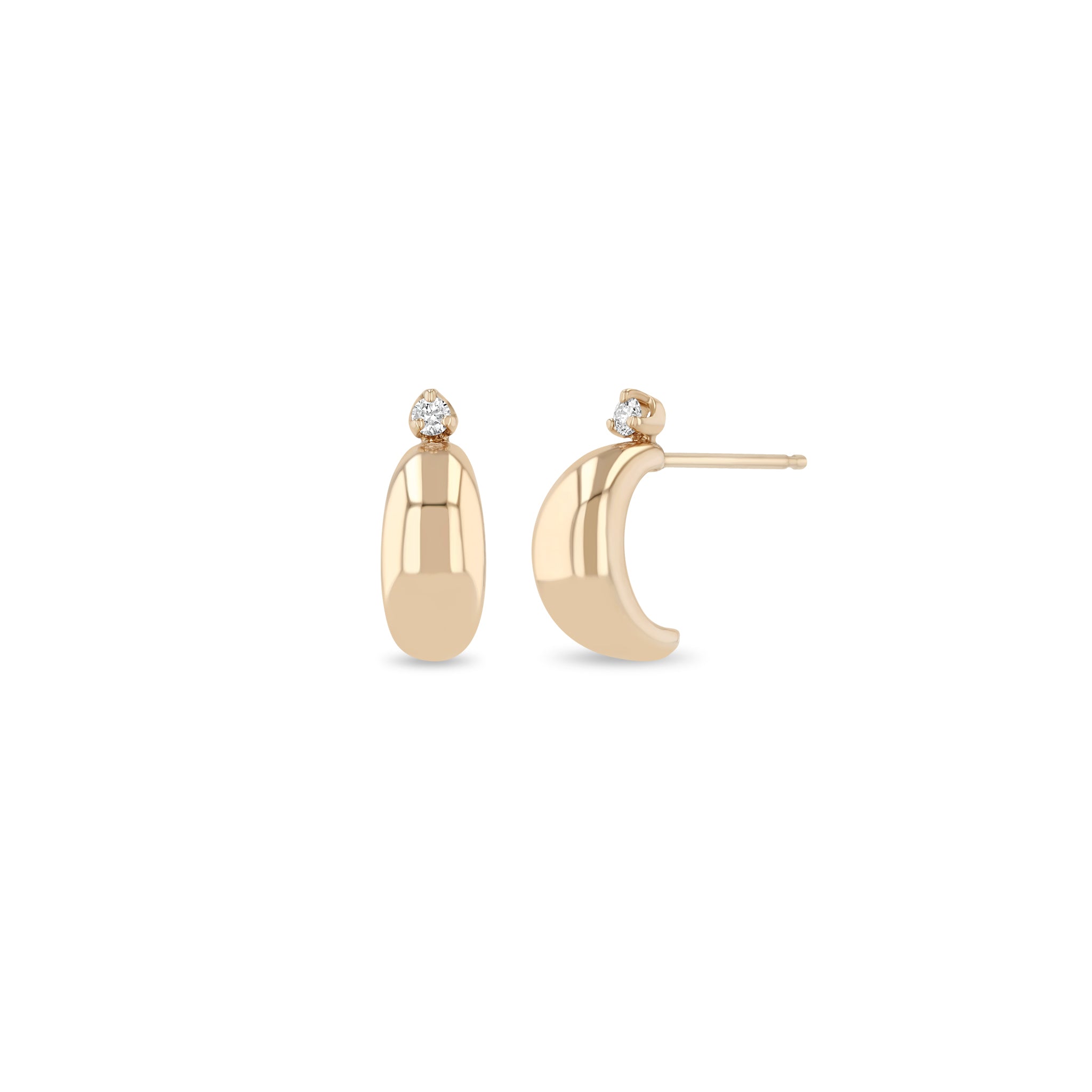 Zoe Chicco 14k Rose Gold Prong Diamond Thin Aura Huggie Hoops on a white background