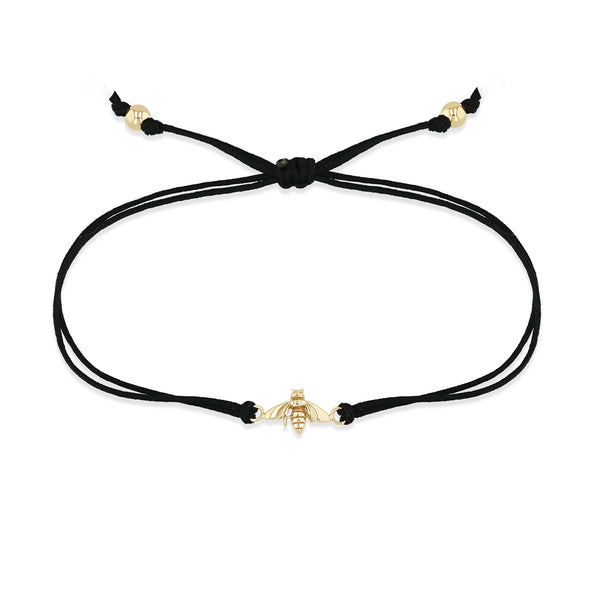 Zoë Chicco 14k Gold Bee Thick Cord Bracelet in Black