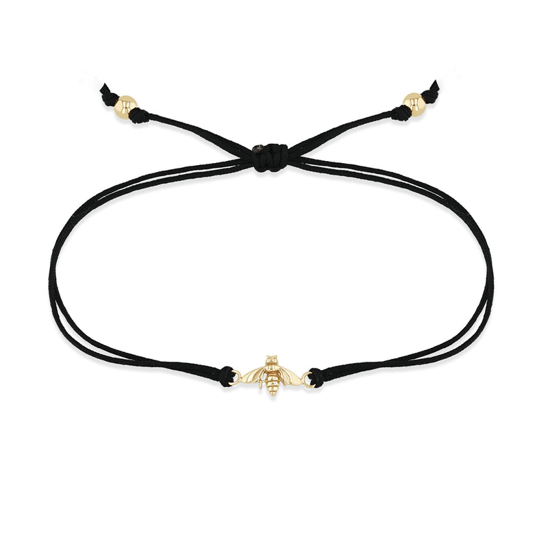 Zoë Chicco 14k Gold Bee Thick Cord Bracelet in Black