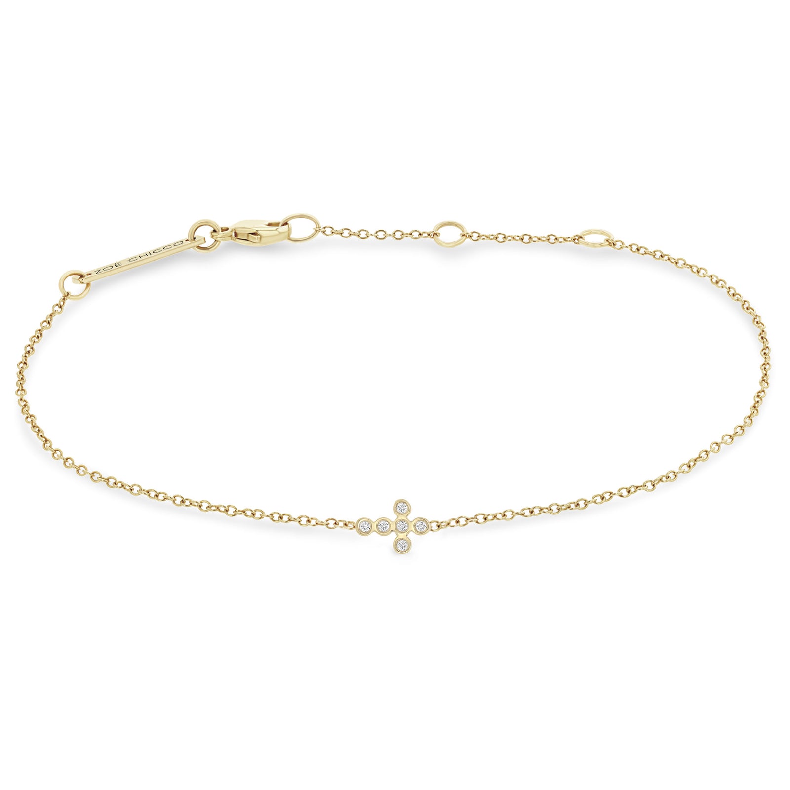 Zoë Chicco 14k Gold Small Horizontal Diamond Bezel Cross Bracelet