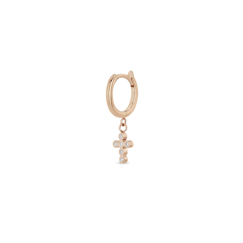 Single Zoë Chicco 14k Gold Dangling Diamond Bezel Cross Small Hinge Huggie Hoop Earring