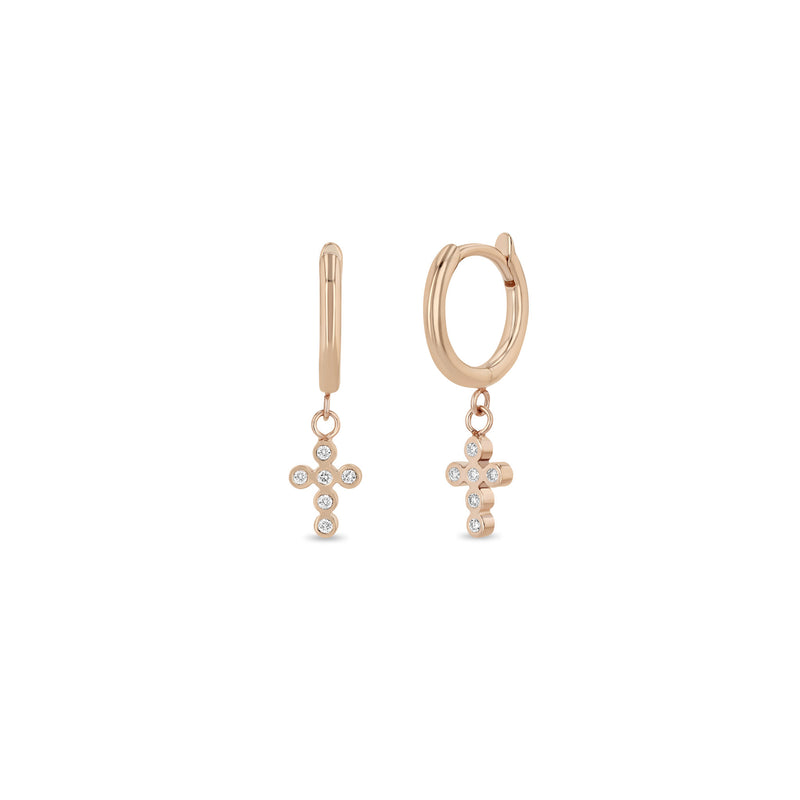 Zoë Chicco 14k Gold Dangling Diamond Bezel Cross Small Hinge Huggie Hoop Earrings