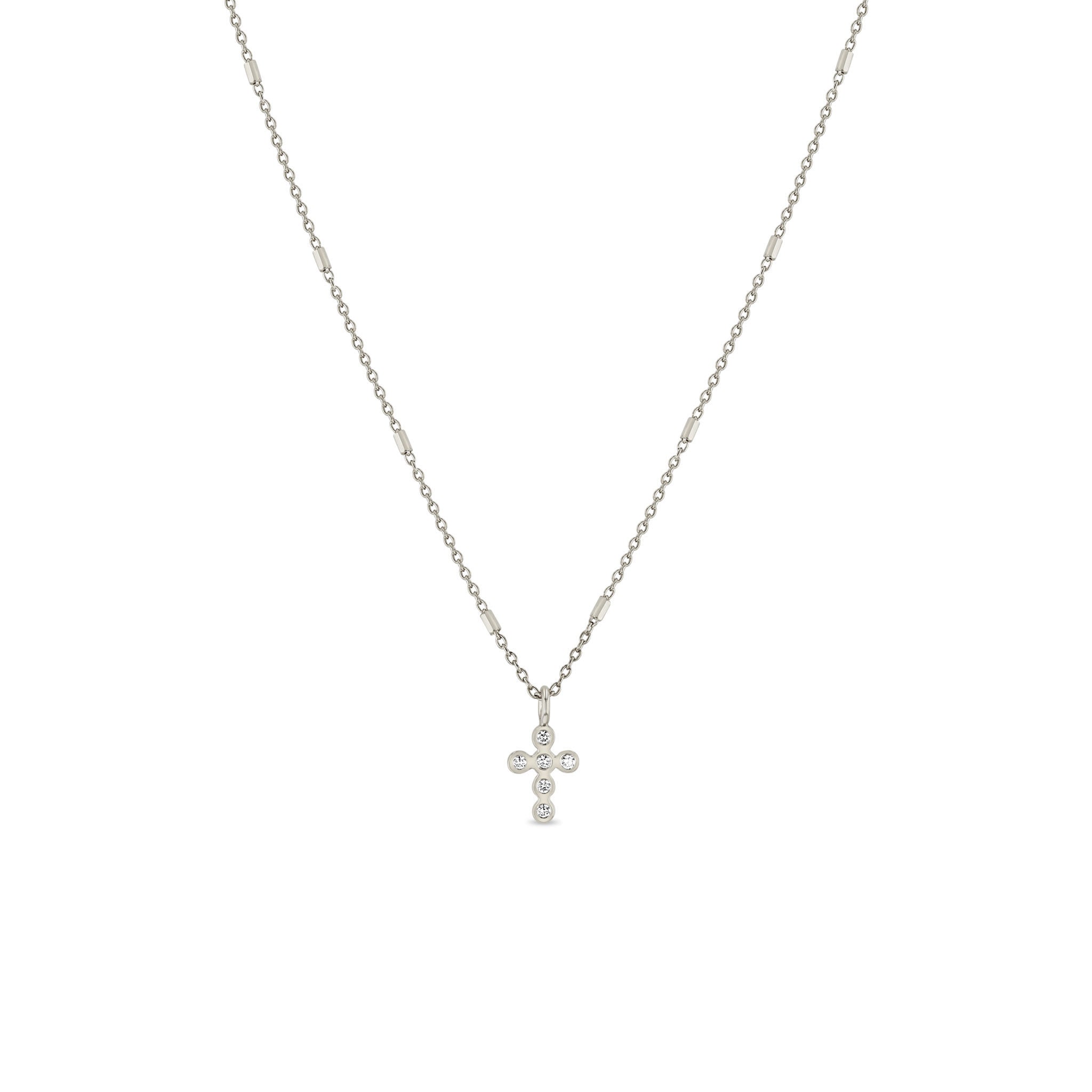 Zoë Chicco 14k Gold Small Diamond Bezel Cross Pendant Necklace