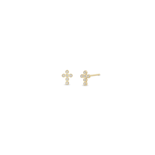 Zoë Chicco 14k Gold Small Diamond Bezel Cross Stud Earrings