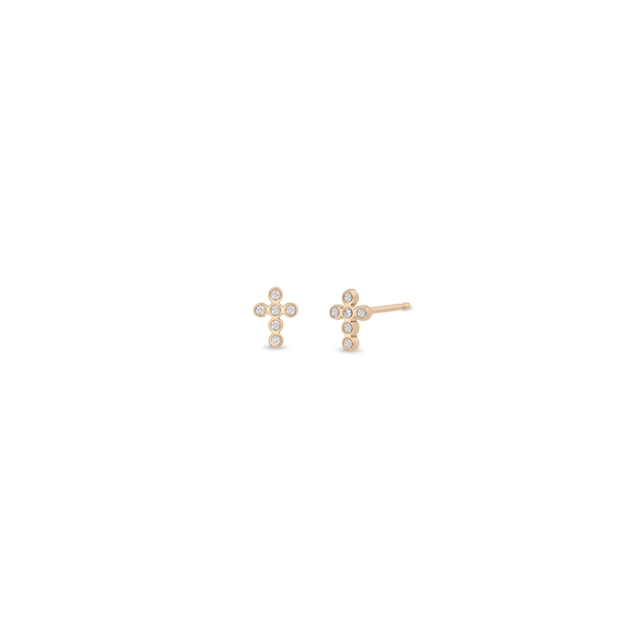Zoë Chicco 14k Gold Small Diamond Bezel Cross Stud Earrings