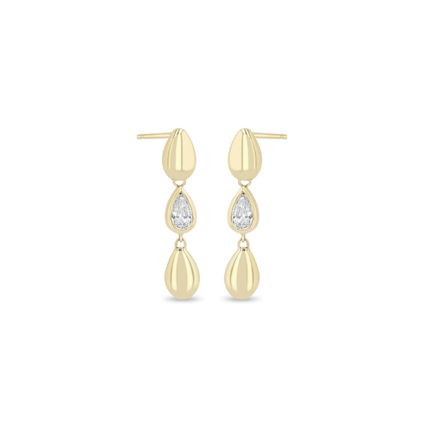 Zoe Chicco 14k gold teardrop shaped dangle earrings with a single diamond on a white background
