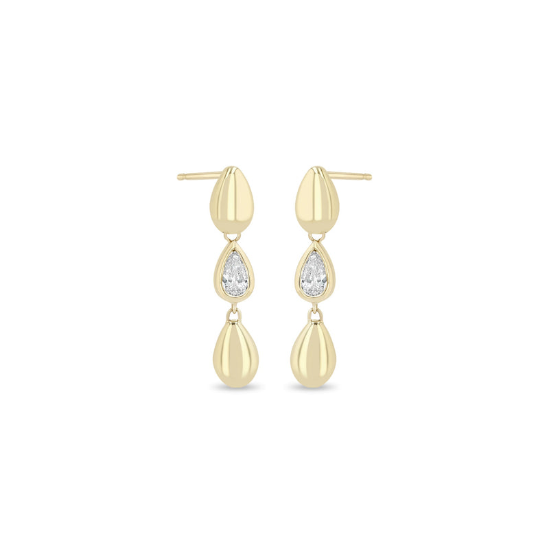 Zoe Chicco 14k gold teardrop shaped dangle earrings with a single diamond on a white background