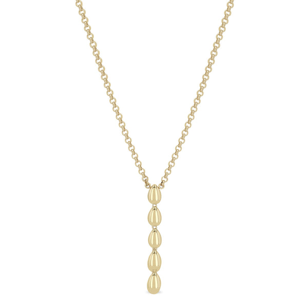 Zoe Chicco 14k gold teardrop lariat necklace with a simple chain on a white background