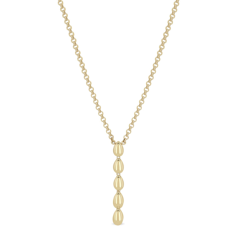 Zoe Chicco 14k gold teardrop lariat necklace with a simple chain on a white background