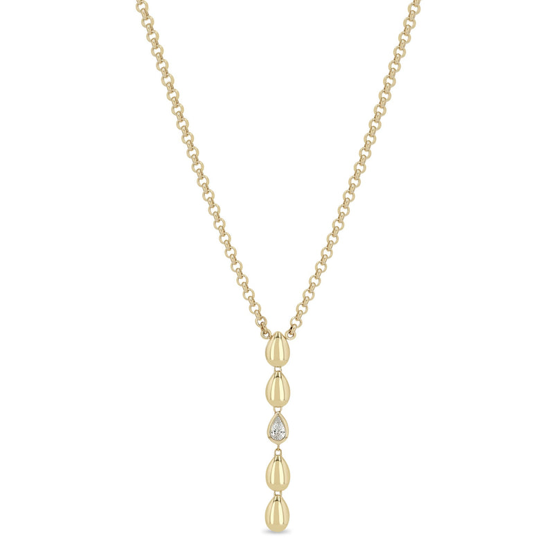 Zoe Chicco 14k gold teardrop lariat chain necklace on a white background