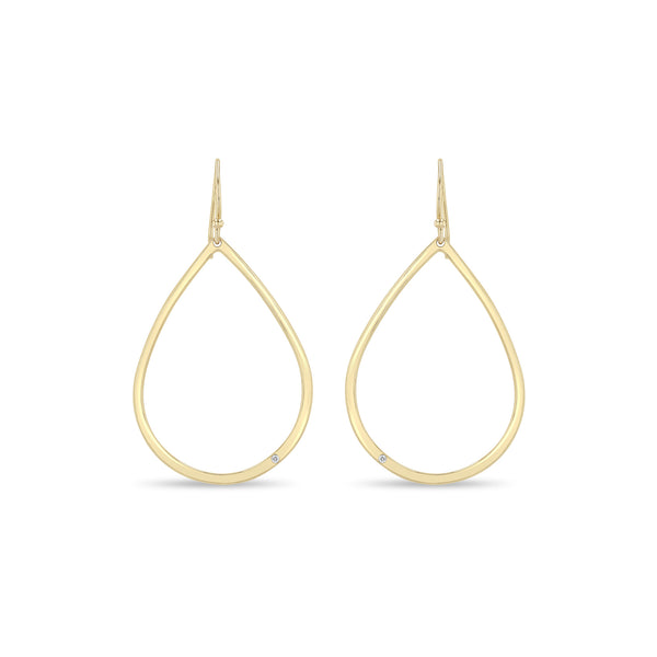 Zoe Chicco 14k gold teardrop hoop earrings with a single diamond on a white background