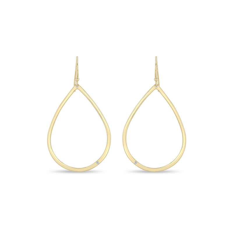 Zoe Chicco 14k gold teardrop hoop earrings with a single diamond on a white background