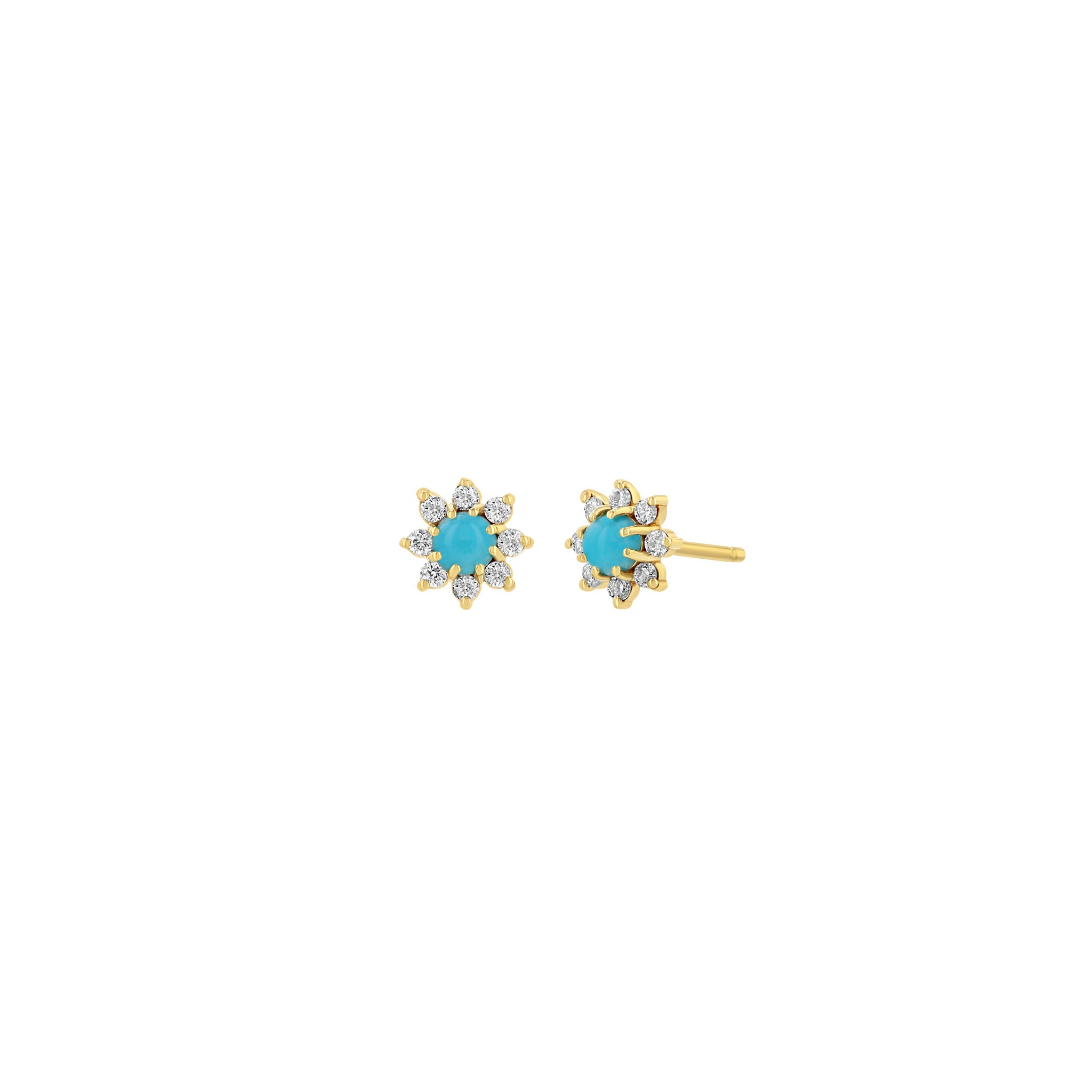 Zoë Chicco 14k Gold Prong Turquoise & Diamond Flower Stud Earrings ...
