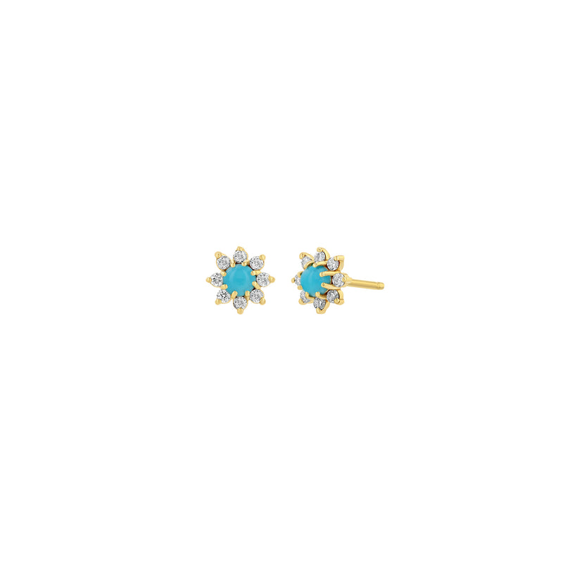 Zoë Chicco 14k Gold Prong Turquoise & Diamond Flower Stud Earrings