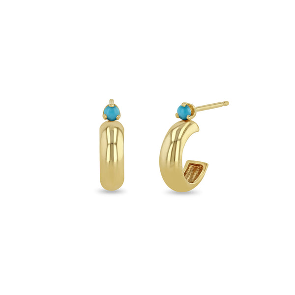 Zoë Chicco 14k Gold Prong Turquoise Chubby Huggie Hoop Earrings