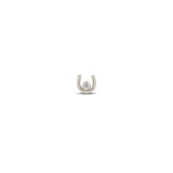 Zoe Chicco 14k white gold small horseshoe stud earring with a single prong diamond on a white background
