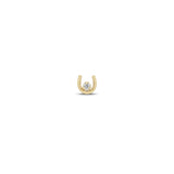 Zoe Chicco 14k gold small horseshoe stud earring with a single prong diamond on a white background