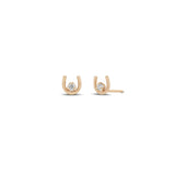Zoe Chicco 14k rose gold small horseshoe stud earrings with a single prong diamond on a white background