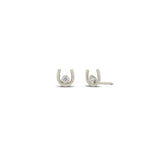 Zoe Chicco 14k white gold small horseshoe stud earrings with a single prong diamond on a white background