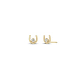 Zoe Chicco 14k gold small horseshoe stud earrings with a single prong diamond on a white background