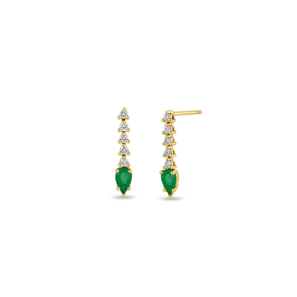 Zoë Chicco 14k Gold Diamond Tennis with Pear Emerald Short Drop Earrings