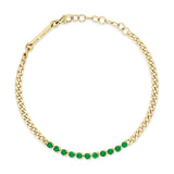 top down view of a Zoë Chicco 14k Gold Emerald Tennis Segment Small Curb Chain Bracelet