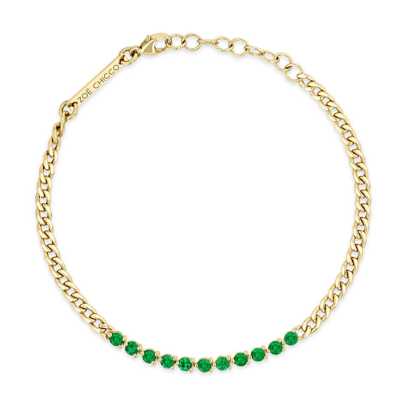top down view of a Zoë Chicco 14k Gold Emerald Tennis Segment Small Curb Chain Bracelet