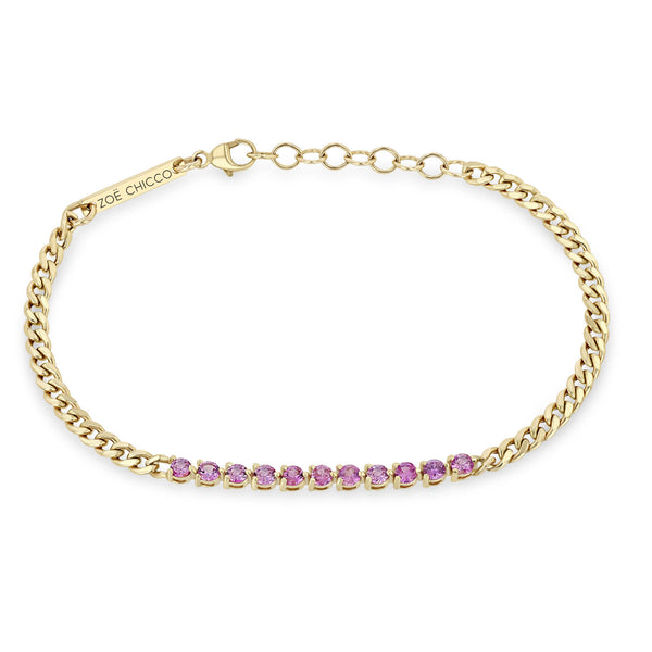 Zoë Chicco 14k Gold Pink Sapphire Tennis Segment Small Curb Chain Bracelet