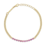 top down view of a Zoë Chicco 14k Gold Pink Sapphire Tennis Segment Small Curb Chain Bracelet