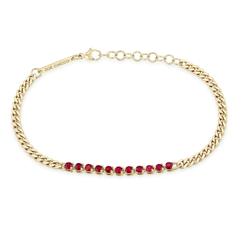 Zoë Chicco 14k Gold Ruby Tennis Segment Small Curb Chain Bracelet