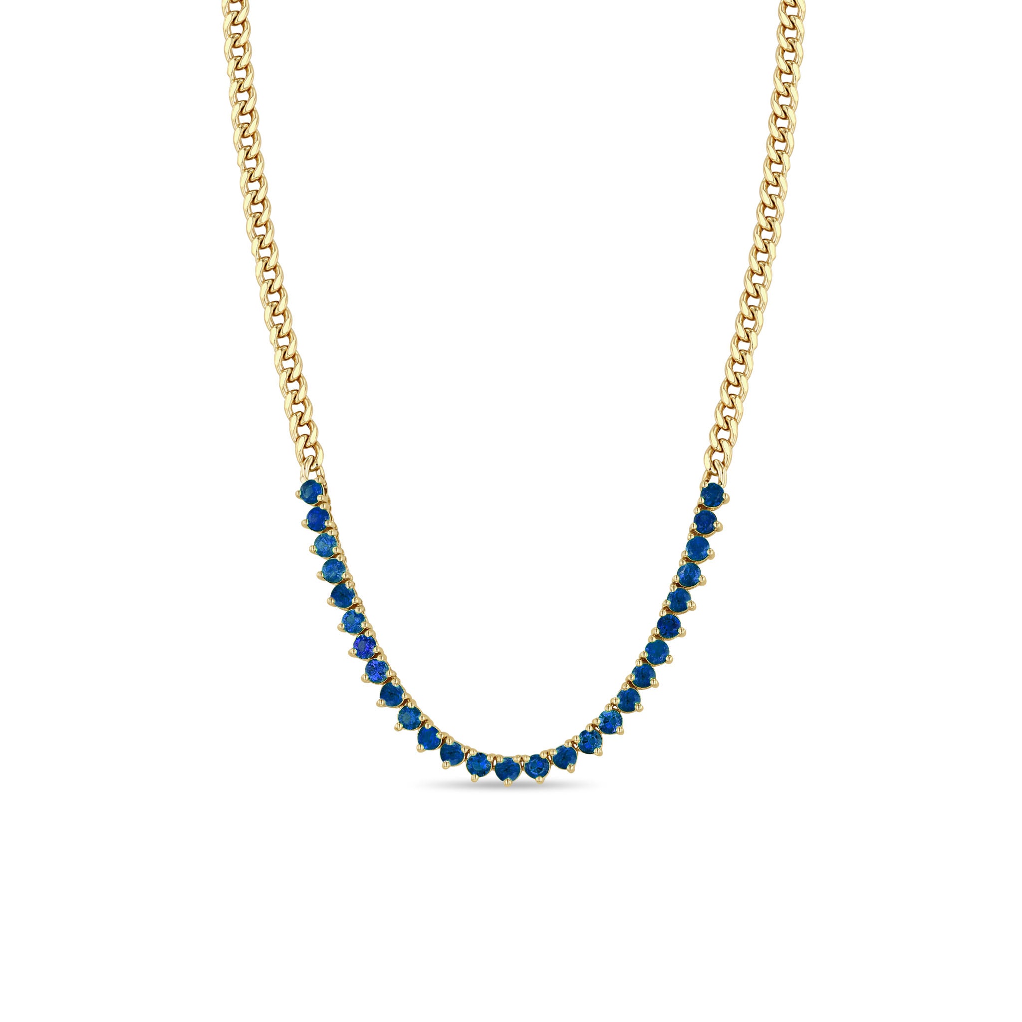 Zoë Chicco 14k Gold Blue Sapphire Tennis Segment Small Curb Chain Necklace