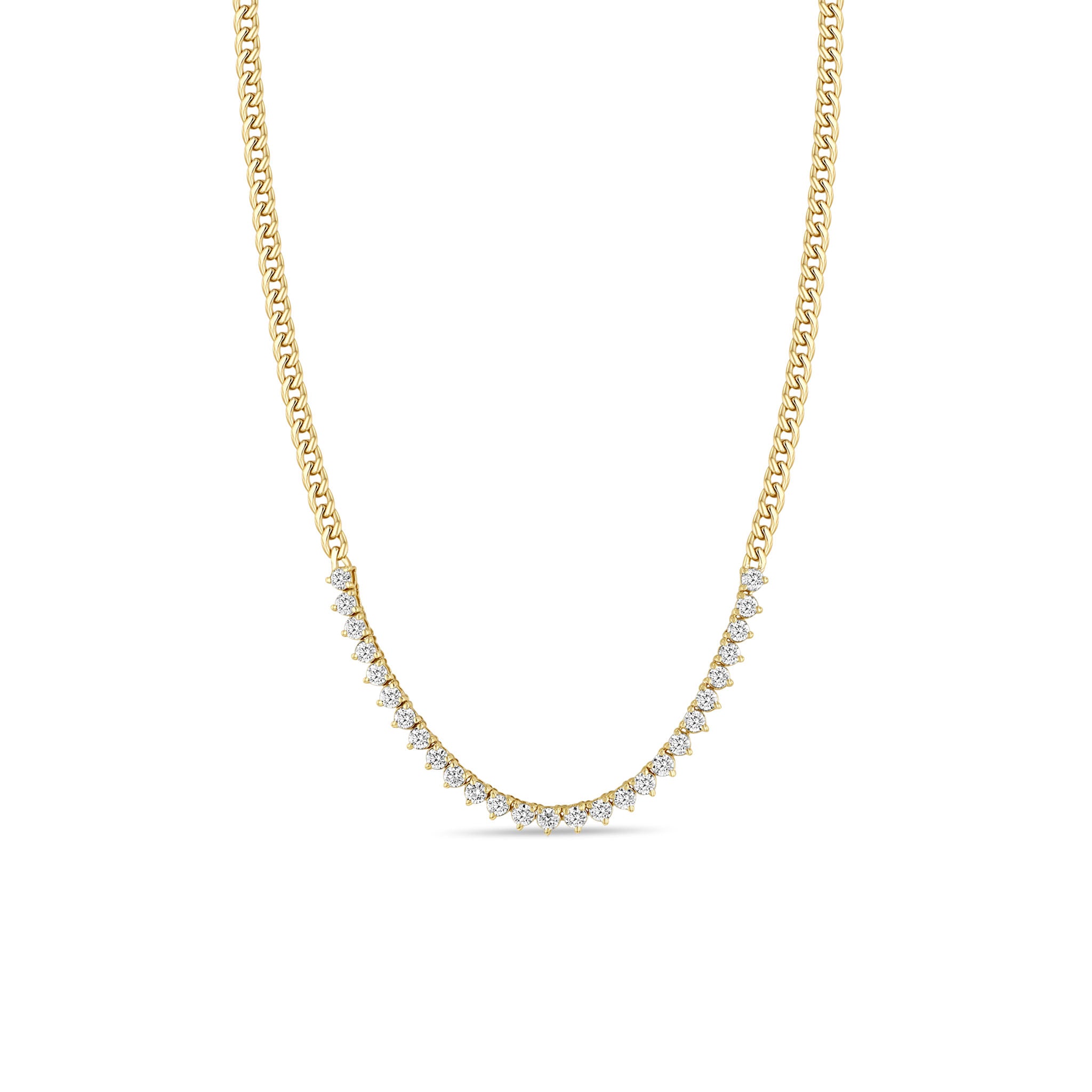 Zoë Chicco 14k Gold Diamond Tennis Segment Small Curb Chain Necklace