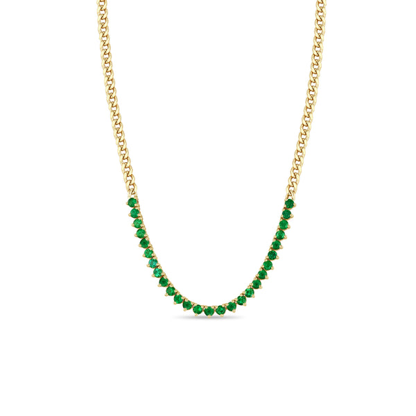 Zoë Chicco 14k Gold Emerald Tennis Segment Small Curb Chain Necklace